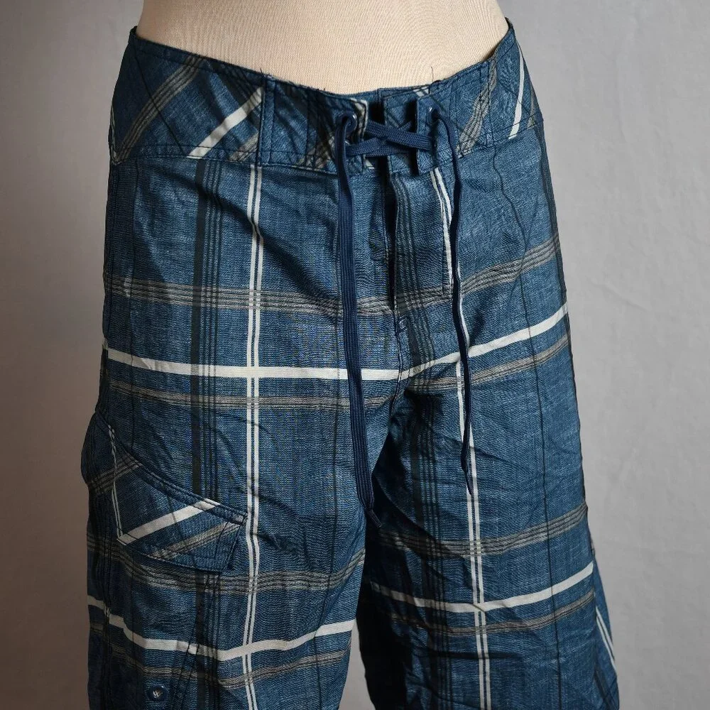 Mossimo Supply Co. Dark Plaid Board Shorts, Size 32 (Small)